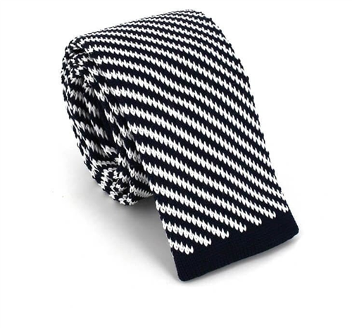 Diagonal Striped Knit Tie in Blue and White