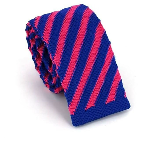 Diagonal Stripe Knit Tie in Blue and Pink