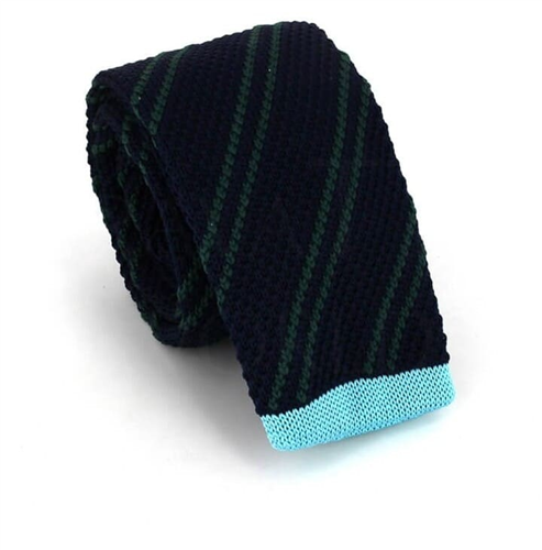 Diagonal Striped Knit Tie in Blue and Green