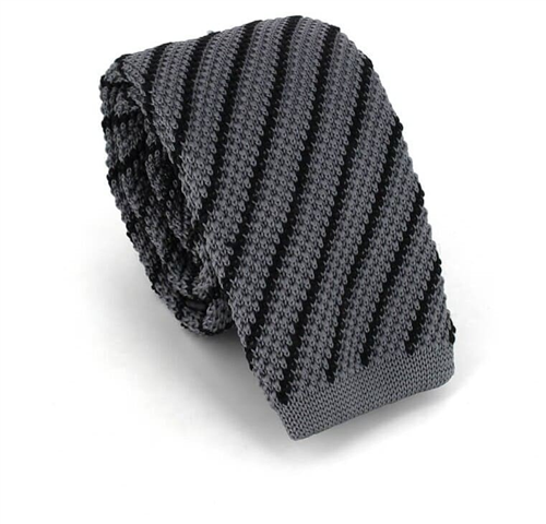 Diagonal Striped Knit Tie in Grey and Black