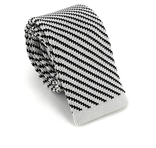 Diagonal Striped Knit Tie in Grey and Black