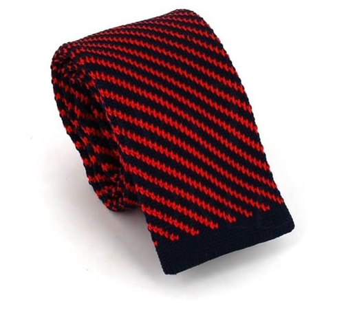 Diagonal Striped Knit Tie in Red and Blue