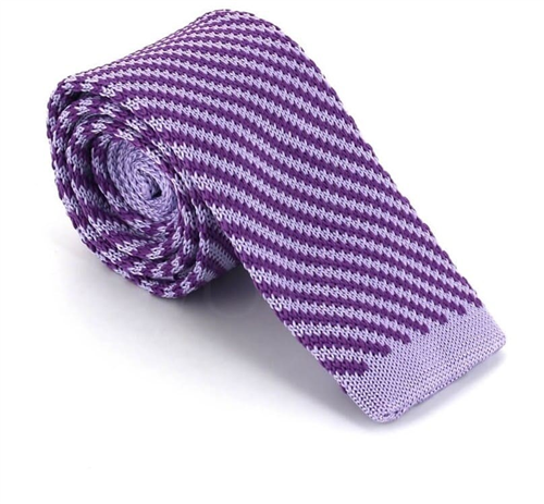 Diagonal Stripe Knit Tie in Violet and Lilac