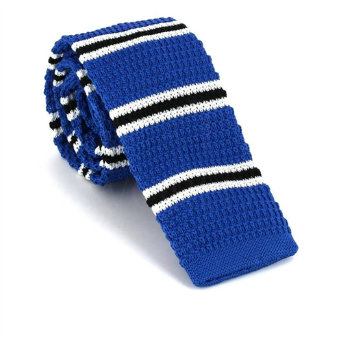 Blue Fine Striped Knit Tie
