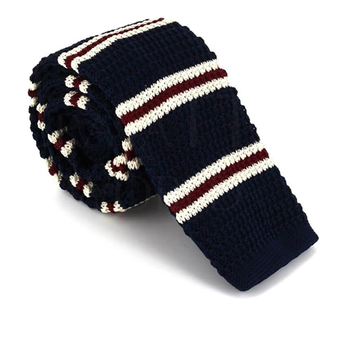 Dark Blue Fine Striped Knit Tie