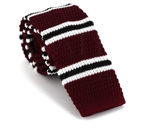 Fine Striped Burgundy Knit Tie