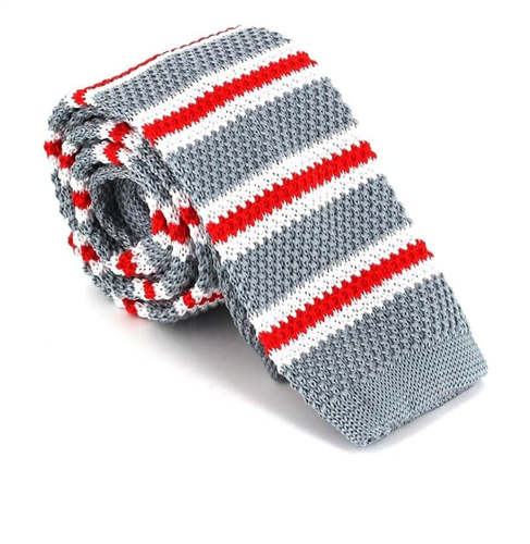 Grey Fine Striped Knit Tie