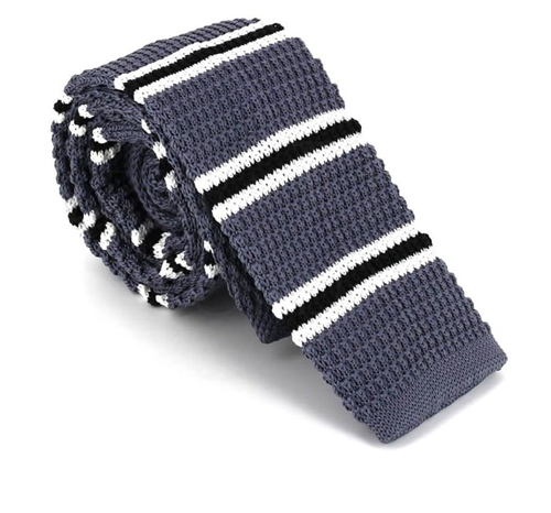 Grey Fine Striped Knit Tie
