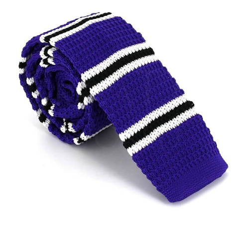 Purple Fine Striped Knit Tie