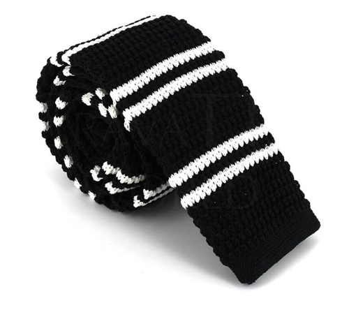 Black Fine Striped Knit Tie