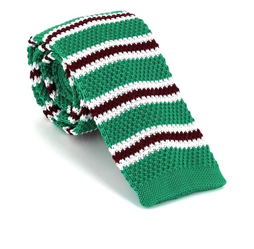 Green Fine Striped Knit Tie