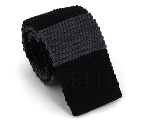 Grey and Black Striped Knit Tie