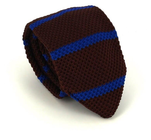 Brown and Blue Striped Knit Tie