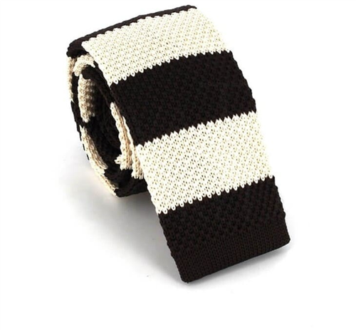 Brown and Beige Striped Knit Tie