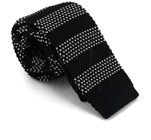 Black Speckled Striped Knit Tie