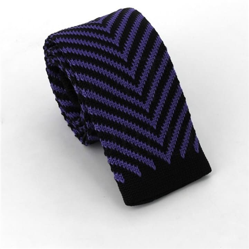Black and Purple Striped Knit Tie