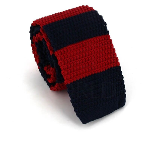 Red and Dark Blue Striped Knit Tie