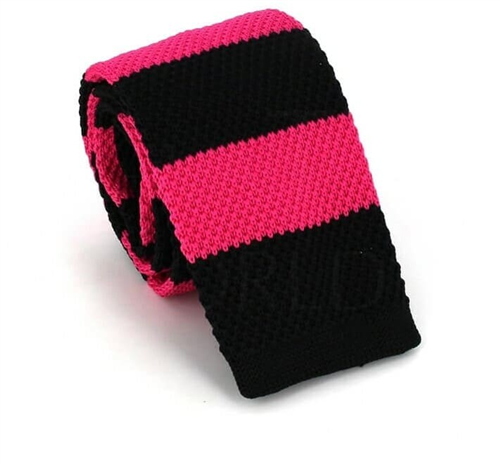 Pink and Black Striped Knit Tie