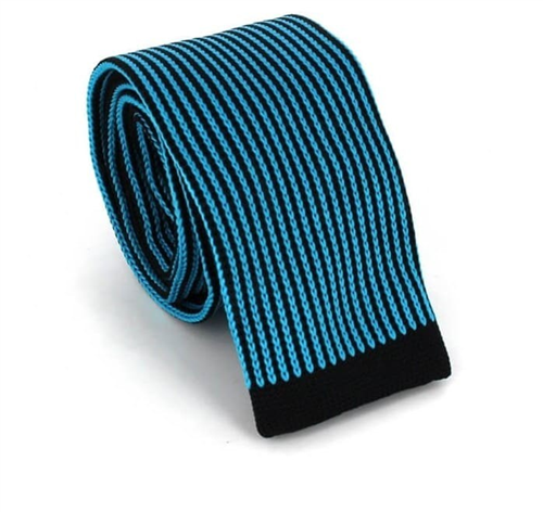 Blue and Black Vertical Striped Knit Tie