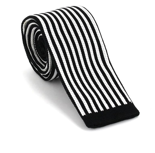White and Black Vertical Striped Knit Tie
