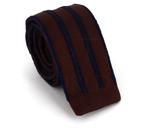 Brown and Blue Vertical Striped Knit Tie
