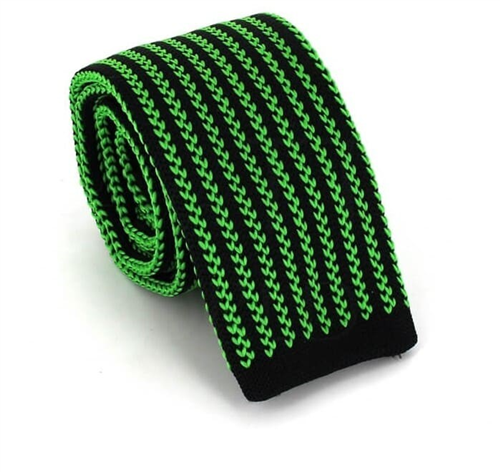 Green and Black Vertical Striped Knit Tie