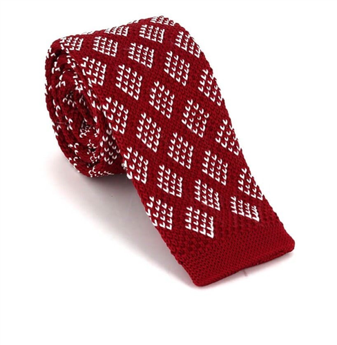 Red Diamond Pattern Knit Tie