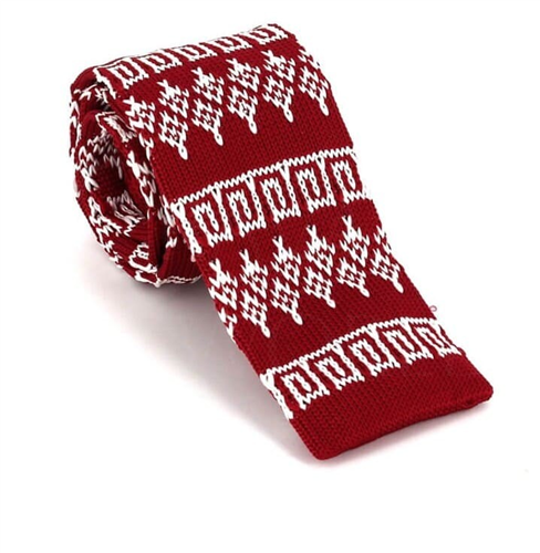 Red Knit Tie with Winter Pattern