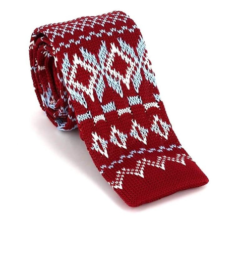 Red Knit Tie with Winter Pattern