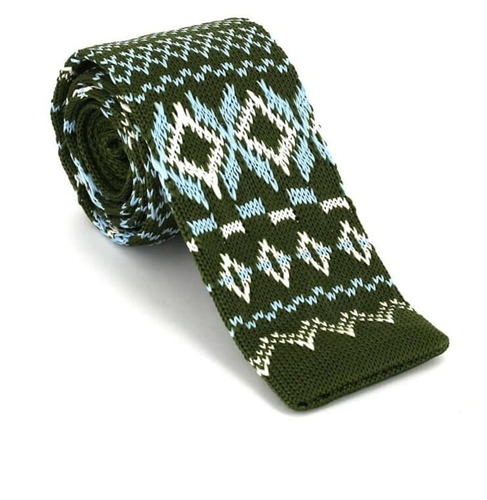Green Knit Tie with Winter Print