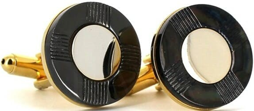 Gold and Black Circular Cufflinks