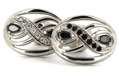 Silver and Black Crystal Cufflinks
