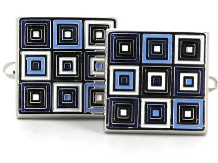 Square Enamel Cufflinks with Checkered Pattern