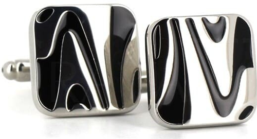 Silver and Black Enamel Square Cufflinks