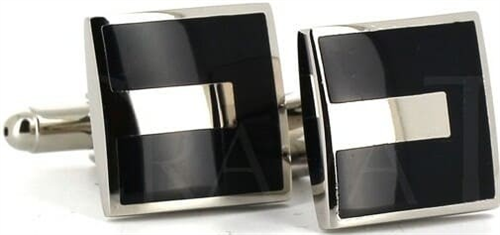 Silver and Black Enamel Square Cufflinks II