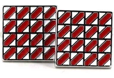 Red and White Enamel Square Cufflinks