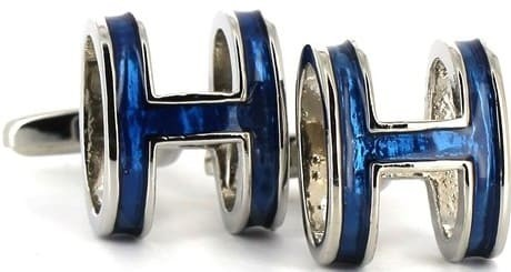Blue Enamel H Cufflinks