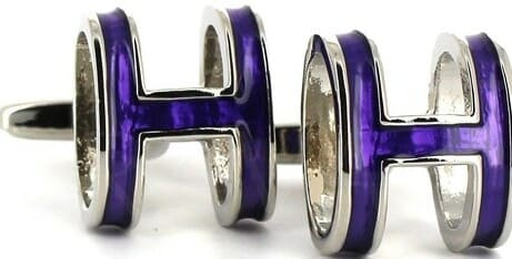 Purple Enamel H Cufflinks