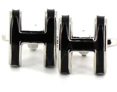 Black Enamel H Cufflinks