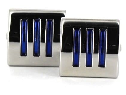 Triple Stripe Blue Enamel Cufflinks