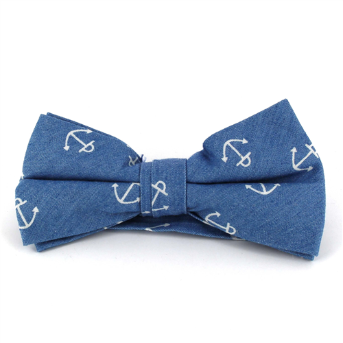 Light Denim Anchor Bow Tie