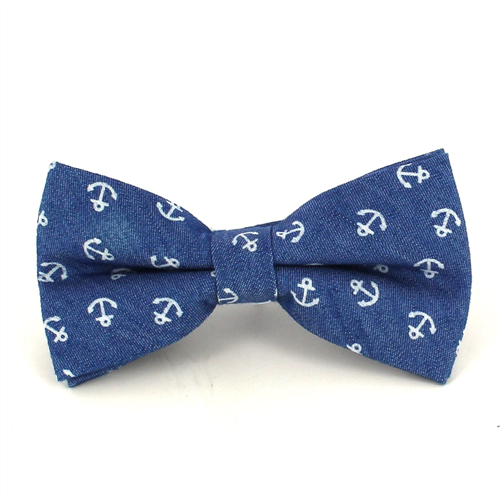 Light Denim Small Anchors Bow Tie
