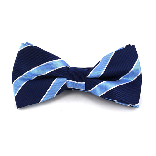 Dark Navy Blue Bow Tie with Light Blue Stripes