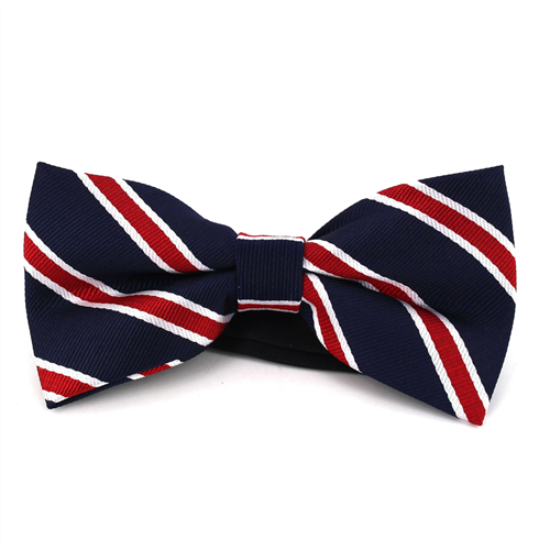 Deep Navy Blue Bow Tie with Red Stripes