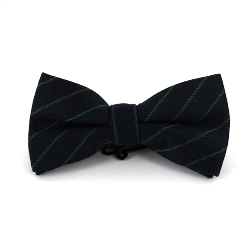 Deep Navy Blue Bow Tie with Green Stripes
