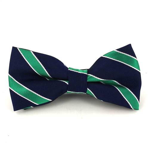 Dark Blue Bow Tie with Green Stripes