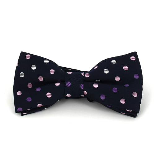 Dark Blue Bow Tie with Multicolor Polka Dots