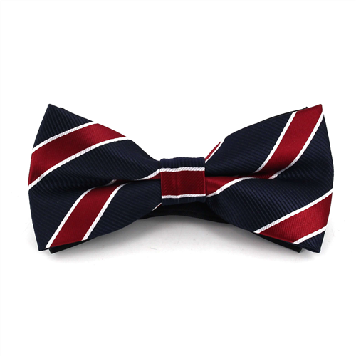 Dark Blue Bow Tie with Garnet Stripes