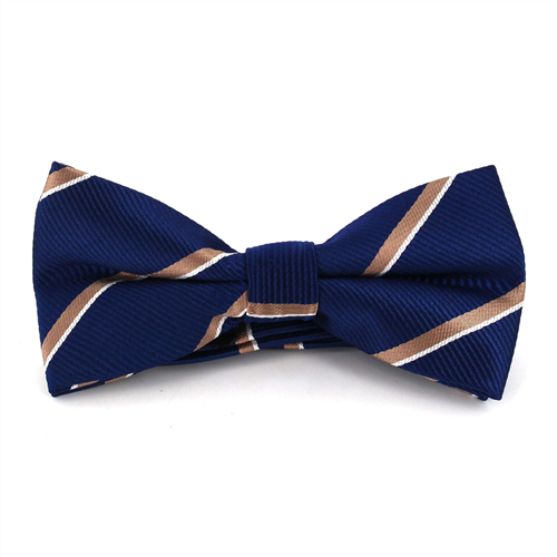 Blue Bow Tie with Gold and White Stripes