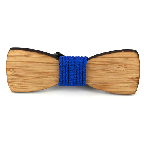 Bamboo Bow Tie with Blue Cord